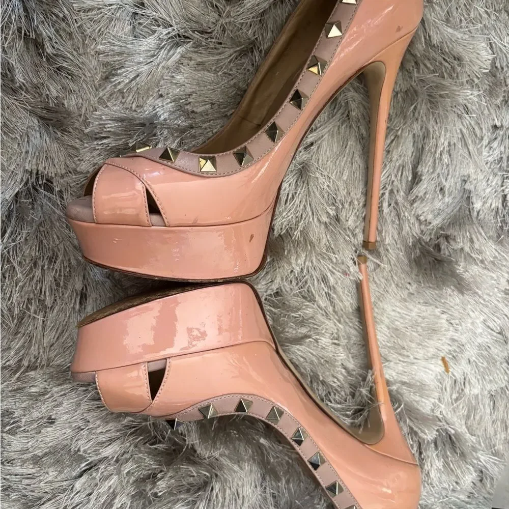 Valentino logo stud open toe shoes baby doll pump Rockstud Platform heels